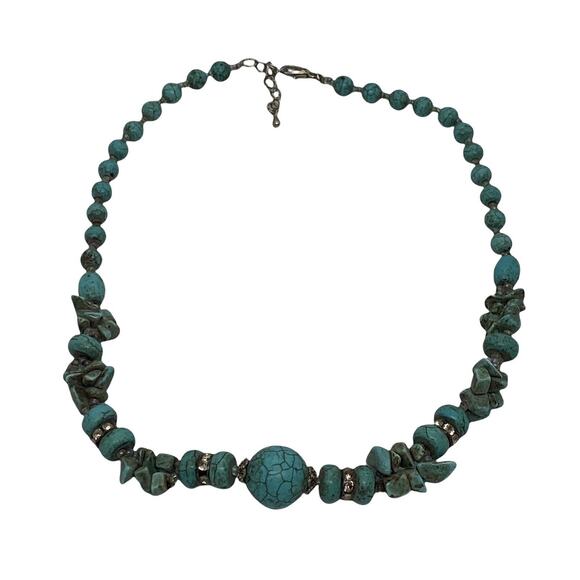 Fashion Painted Stone Bead 16” Necklace Handcrafted Turquoise Colored Howlite - Picture 12 of 12
